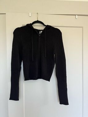 H&M Black Ribbed Zip Hoodie